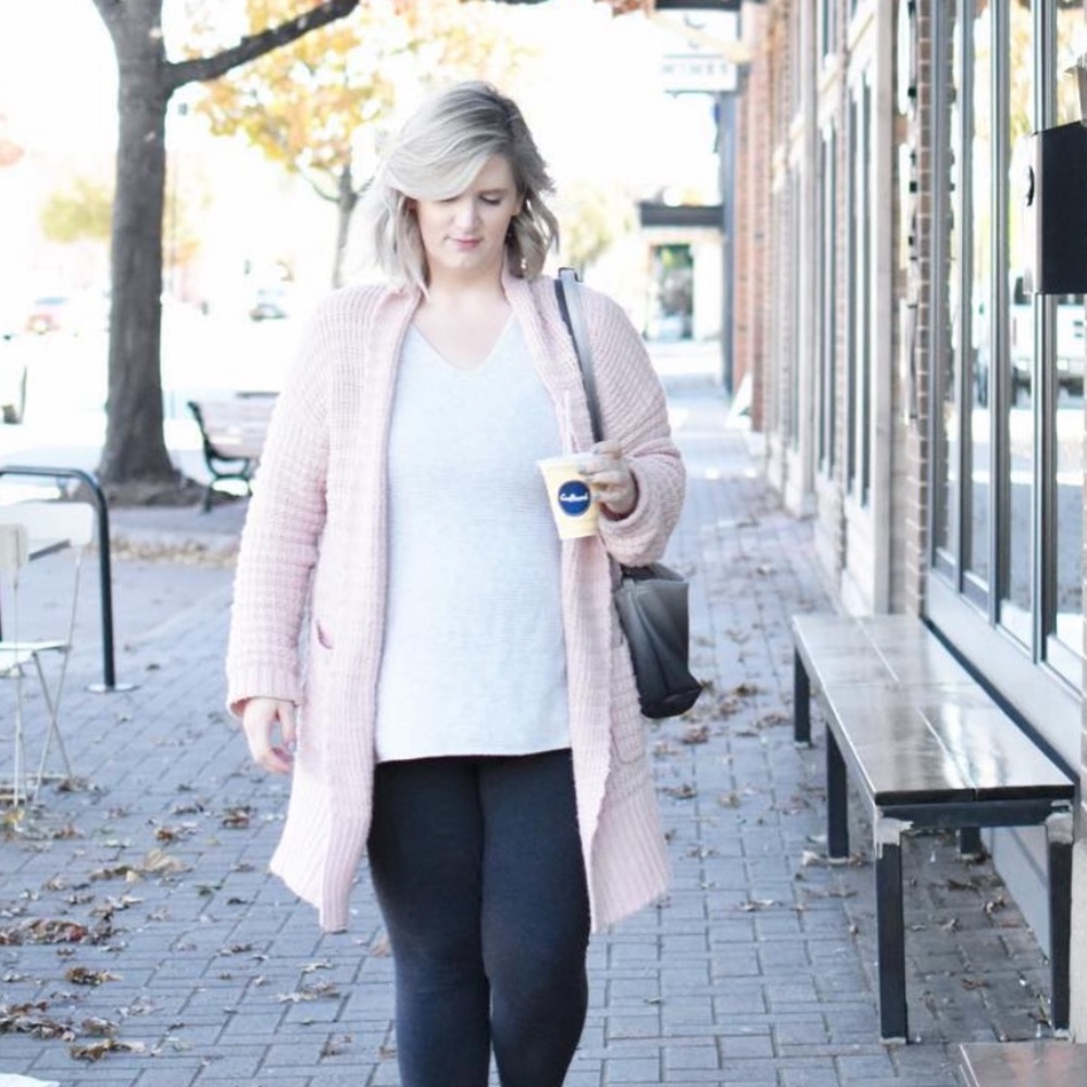 Ava & Viv Pink Chunky Open Cardigan: Size 1X